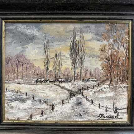 Expressive Winter Landscape Oil Painting "Snowy Village" Refined Small Art Holland Art Shop