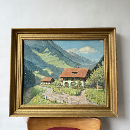 Expressive Landscape Oil Painting "Mountain Cottage" Vintage Artwork Holland Art Shop