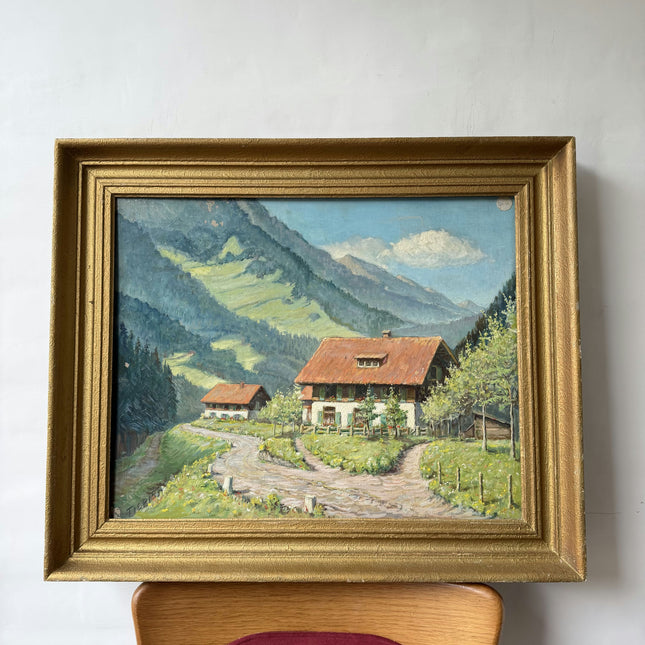 Expressive Landscape Oil Painting "Mountain Cottage" Vintage Artwork Holland Art Shop