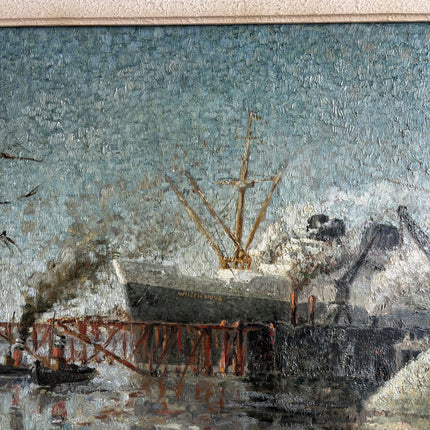 Authentic Harbor Scene Oil Painting "Fishing Boat" Detailed Dutch Artwork Holland Art Shop