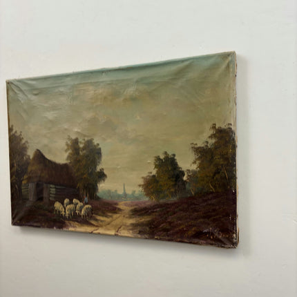 Vintage Landscape Oil Painting "Shepherd Nextdoor" Original Art Holland Art Shop