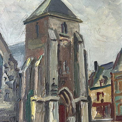 Traditional Cityscape Oil Painting "Stone Church" Refined Small Art Holland Art Shop