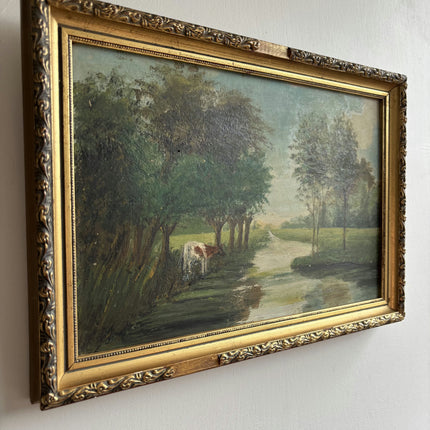 Expressive Landscape Oil Painting "Grazing Cow" Detailed Small Art Holland Art Shop