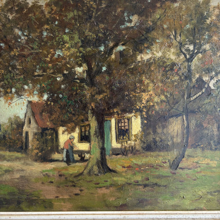 Vintage Landscape Oil Painting "Village Tree" Original Dutch Artwork Holland Art Shop