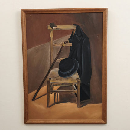Authentic Interior Oil Painting "Black Coat" Vintage Large Art Holland Art Shop