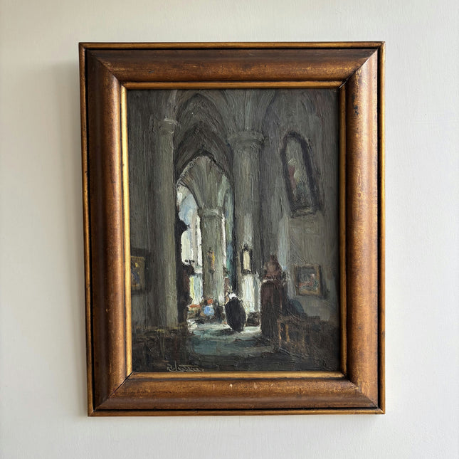 Classic Church Interior Oil Painting "Gilded Frame" Rustic Belgique Art Holland Art Shop