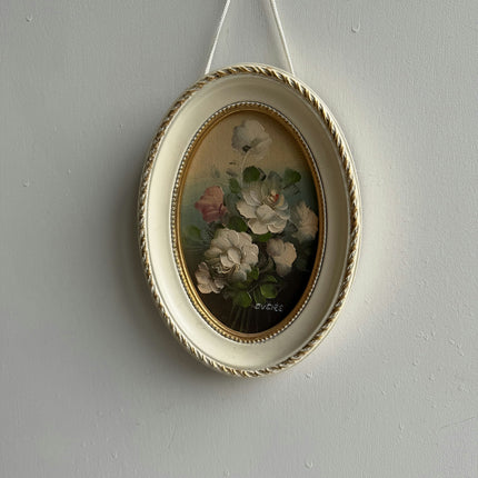 Timeless Floral Still Life Oil Painting "Oval Frame" Elegant Small Art Holland Art Shop