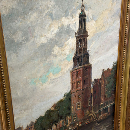 Handcrafted Cityscape Oil Painting "Church Tower" Authentic Large Artwork Holland Art Shop