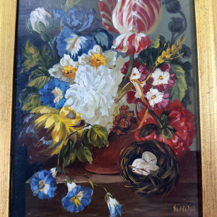 Rustic Floral Still Life Oil Painting "Gilded Frame" Detailed Small Art Holland Art Shop