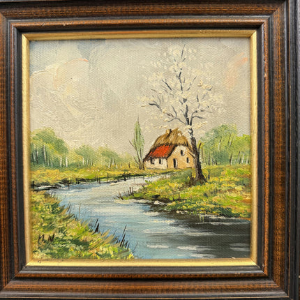Detailed Landscape Oil Painting "Wooden Frame" Handcrafted Small Art Holland Art Shop