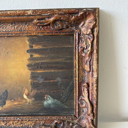 Figurative Oil Painting Animals "Chickens Gathering" Original Small Art Holland Art Shop