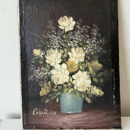 Antique Oil Painting Flowery Still Life "White Roses" Marvelous Small Art Holland Art Shop