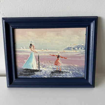 Expressive Seascape Oil Painting "Woman Walking" Vintage Small Art Holland Art Shop