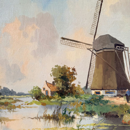 Figurative Oil Painting Landscape "Windmill Scene" Antique Large Art Holland Art Shop