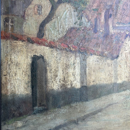 1886 Antique Cityscape Oil Painting "Village Street" Artwork Holland Art Shop