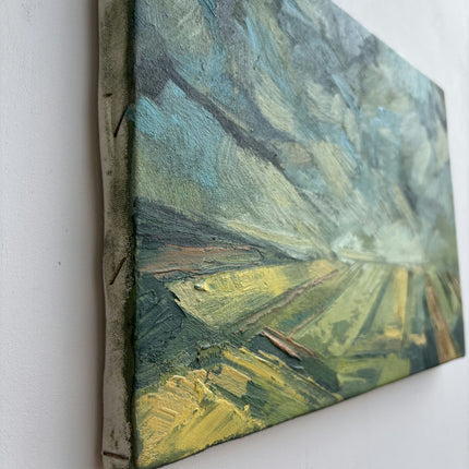 Timeless Landscape Oil Painting "Green Field" Handcrafted Small Artwork Holland Art Shop
