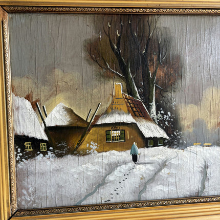 Authentic Winter Landscape Oil Painting "Gold Frame" Expressive Artwork Holland Art Shop