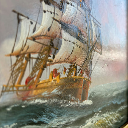 Elegant Seascape Oil Painting "Sailing Ship" Original Small Art Holland Art Shop