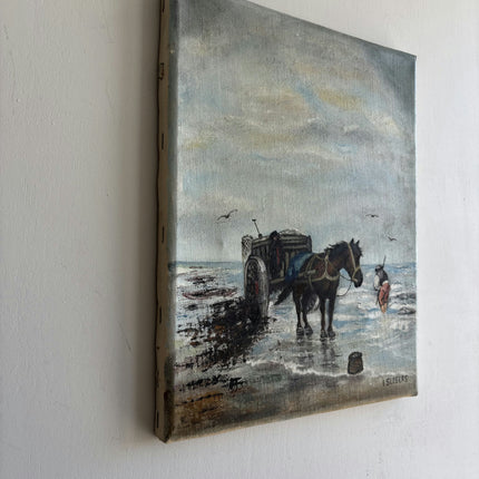 Authentic Animals Oil Painting "Horse Cart" Timeless Small Artwork Holland Art Shop