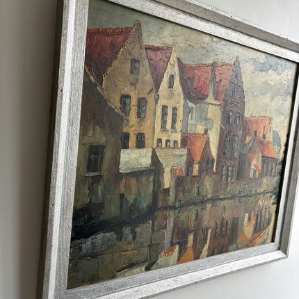 Vintage Cityscape Oil Painting "Red Roofs" Original Belgique Art Holland Art Shop