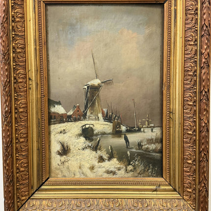 Elegant Winter Landscape Oil Painting "Snowy Windmill" Rustic Art Holland Art Shop
