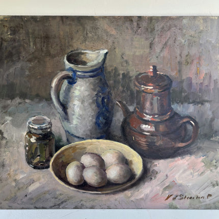 Handcrafted Still Life Oil Painting "Bowl Eggs" Detailed Artwork Holland Art Shop