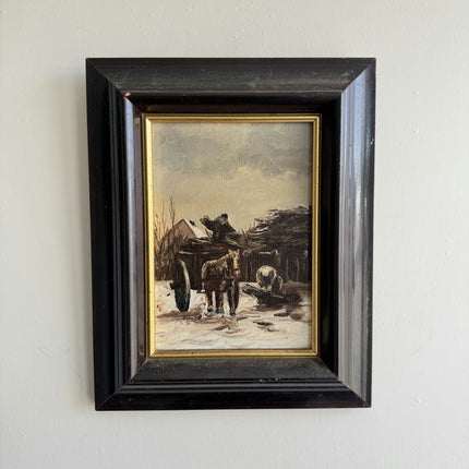 Rustic Farm Oil Painting "Horse Cart" Elegant Small Art Holland Art Shop