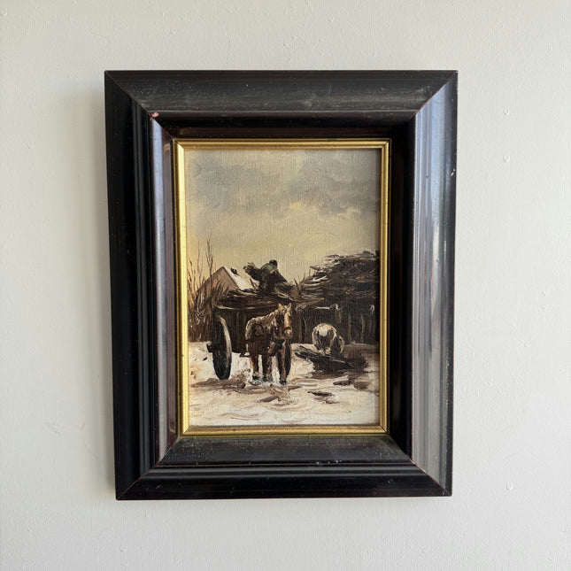 Rustic Farm Oil Painting "Horse Cart" Elegant Small Art Holland Art Shop