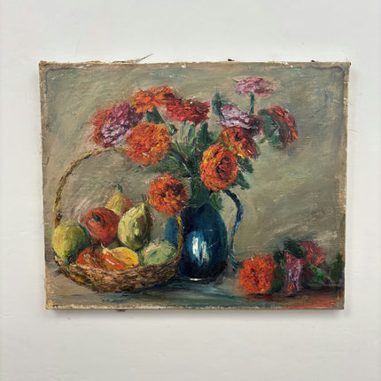Antique Floral Still Life Oil Painting "Flower Vase" Rustic Artwork Holland Art Shop