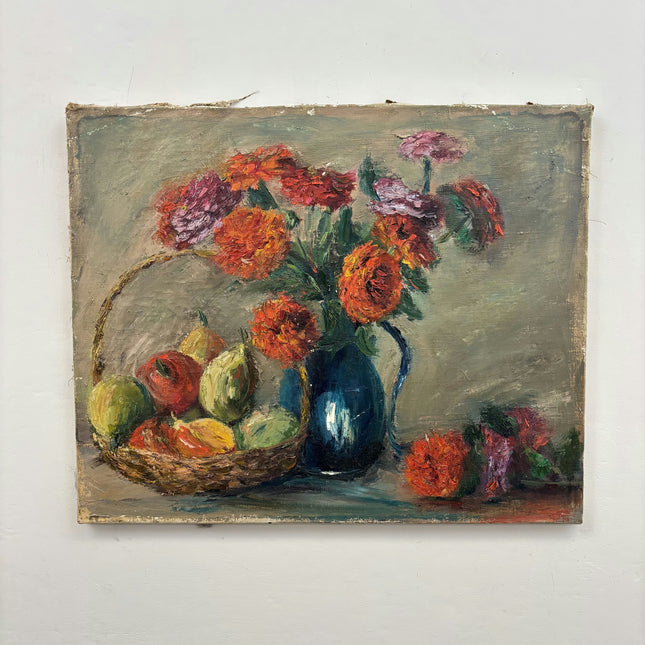 Antique Floral Still Life Oil Painting "Flower Vase" Rustic Artwork Holland Art Shop
