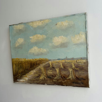 Handcrafted Landscape Oil Painting "Wheat Stubble" Expressive Art Holland Art Shop
