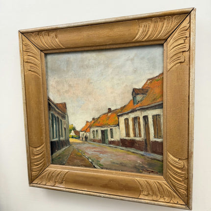 19th Century Antique Scenery Oil Painting "Village Street" Art Holland Art Shop