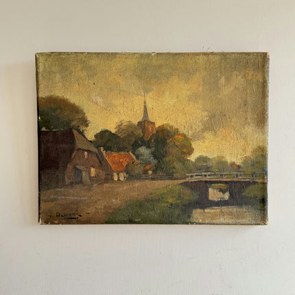 Refined Landscape Oil Painting "Village Church" Detailed Small Artwork Holland Art Shop