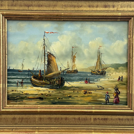 Original Seascape Oil Painting "Three Boats" Traditional Small Artwork Holland Art Shop