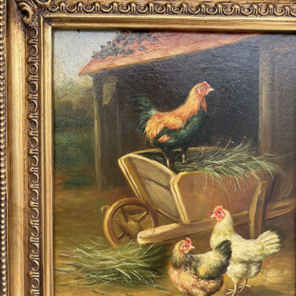 Handcrafted Animals Oil Painting "Rooster Perch" Vintage Small Artwork Holland Art Shop