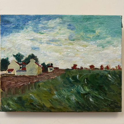 Handcrafted Landscape Oil Painting "Coastal Village" Rustic Small Art Holland Art Shop