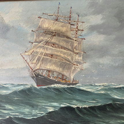 Vintage Seascape Oil Painting "Sailing Ship" Rustic Large Art Holland Art Shop