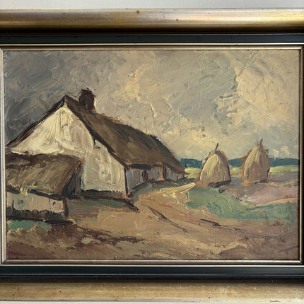 Vintage Farm Oil Painting "Thatched Cottage" Expressive Artwork Holland Art Shop