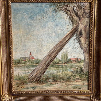 1942 Landscape Oil Painting "Leaning Tree" Art Holland Art Shop