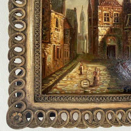 Marvelous Oil Painting Cityscape "Old Town Square" Figurative Small Art Holland Art Shop