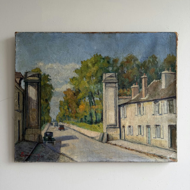 1928 Cityscape Oil Painting "City Street" Artwork Holland Art Shop