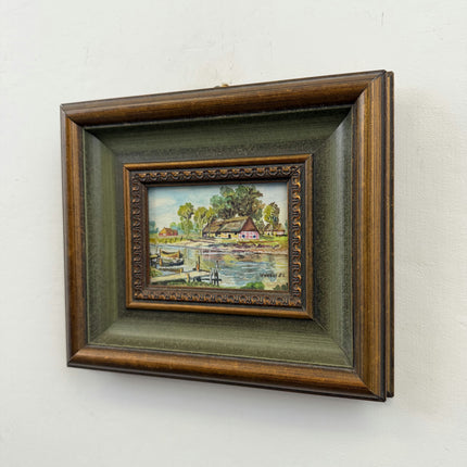Original Landscape Aquarel "Framed Painting" Detailed Small Artwork Holland Art Shop
