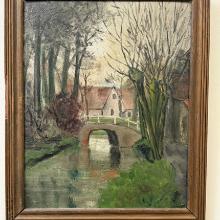 Classic Landscape Oil Painting "Stone Bridge" Handcrafted Small Art Holland Art Shop