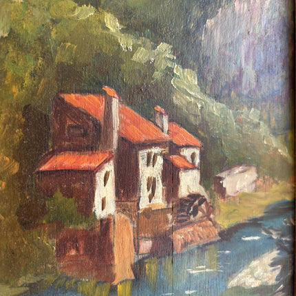 Classic Landscape Oil Painting "Riverside Houses" Vintage Small Artwork Holland Art Shop