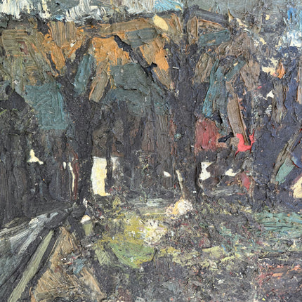 1937 Cityscape Oil Painting "Wooden Fence" Artwork Holland Art Shop