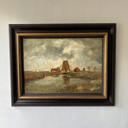 Detailed Landscape Oil Painting "Windmill Scene" Rustic Art Holland Art Shop