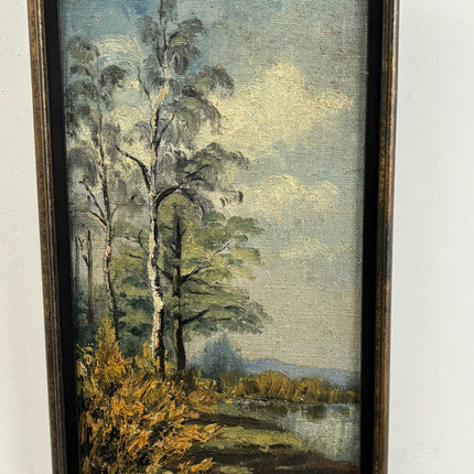 Refined Landscape Oil Painting "Birch Trees" Vintage Small Artwork Holland Art Shop