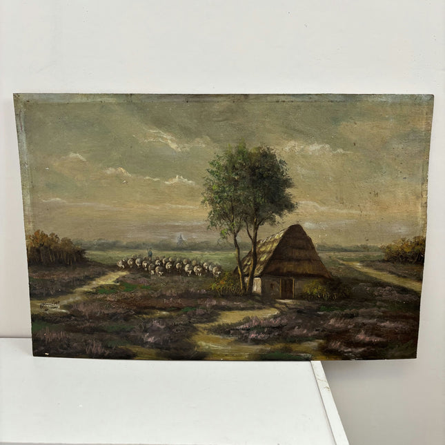 Authentic Animals Oil Painting "Thatched Cottage" Detailed Artwork Holland Art Shop