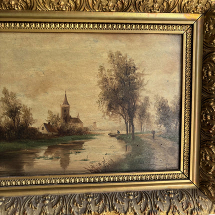 19th Century Antique Landscape Oil Painting "Gilded Frame" Artwork Holland Art Shop