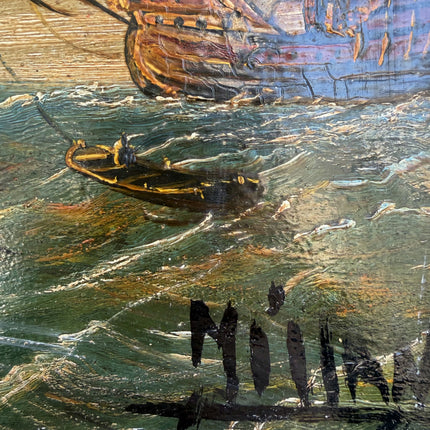 Vintage Seascape Oil Painting "Sailing Ship" Expressive Small Artwork Holland Art Shop